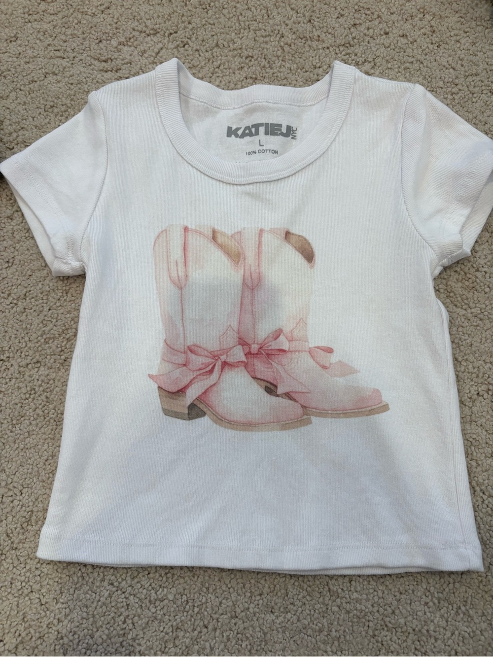 Katie J NYC Girls Boot Short Sleeve Tee, Size Large Tween